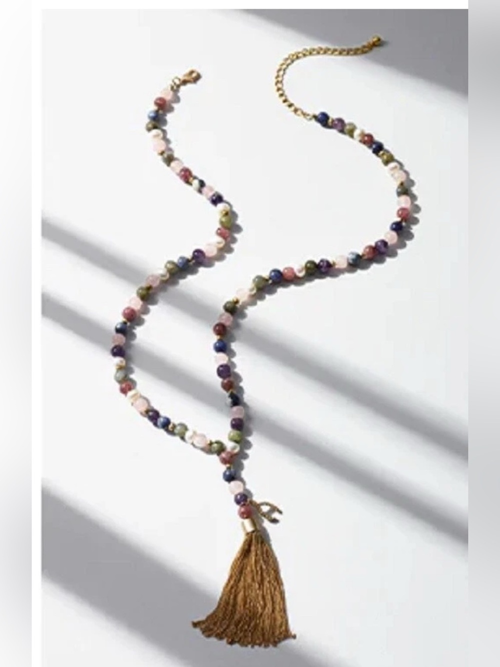 WHBM Semi-Precious Beaded Tassel Necklace.  38”